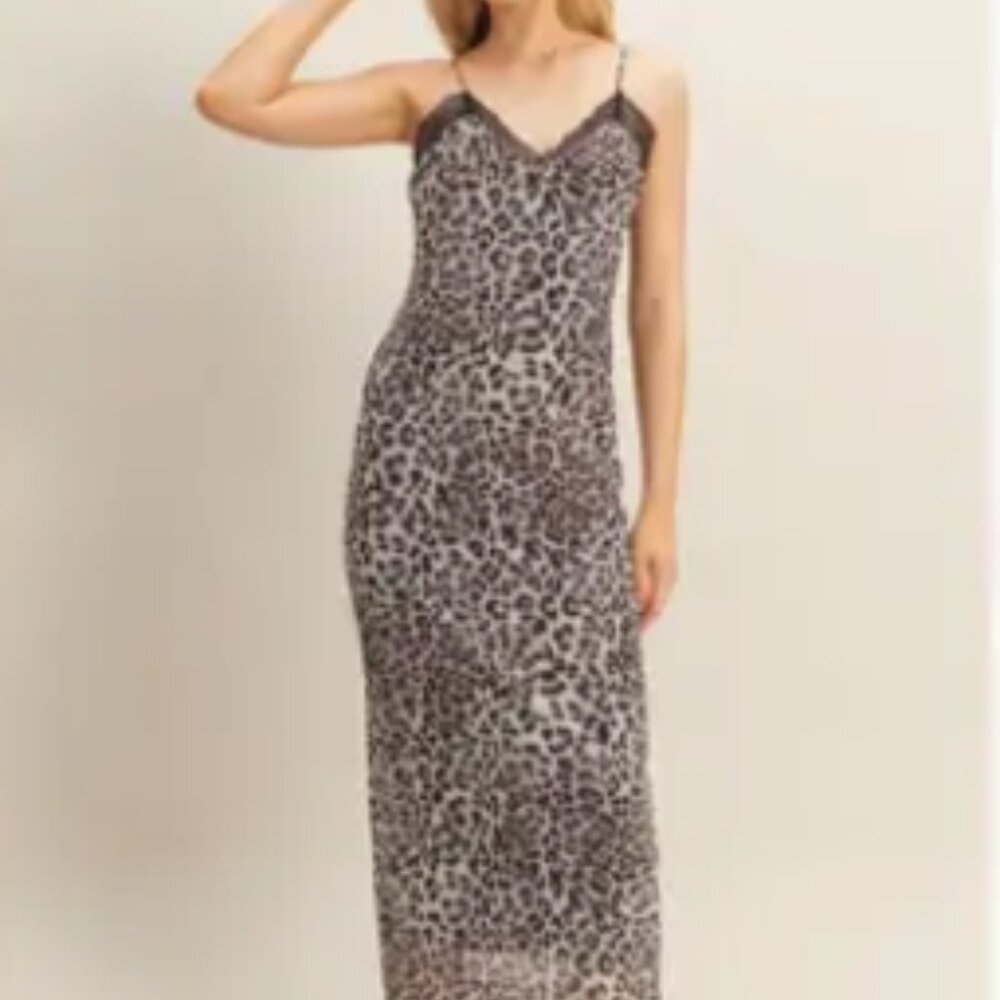 Hyfve Lace-Trimmed Leopard Print Slip Dress